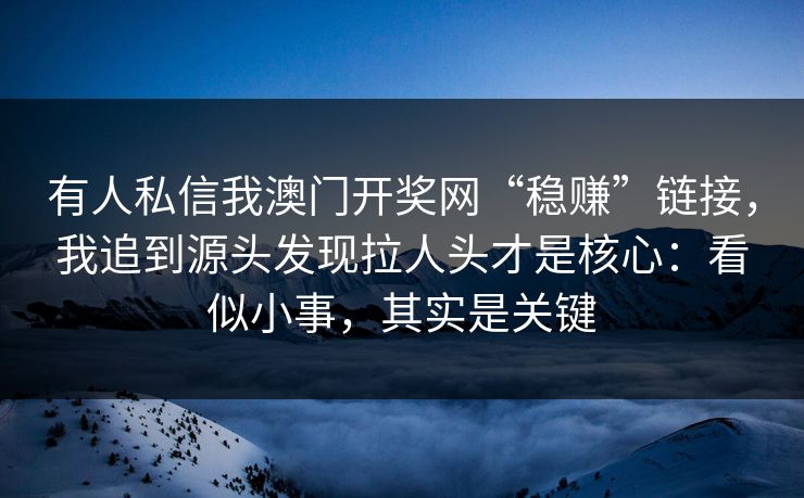 有人私信我澳门开奖网“稳赚”链接，我追到源头发现拉人头才是核心：看似小事，其实是关键